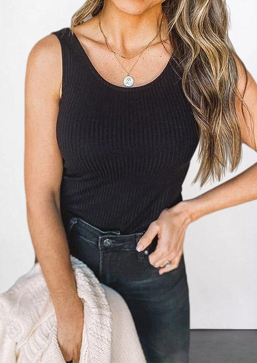 

Sleeveless O-Neck Knitted Casual Tank - Black, 504232