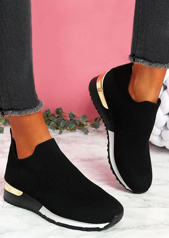 

Breathable Slip On Round Toe Sneakers - Black, 504240