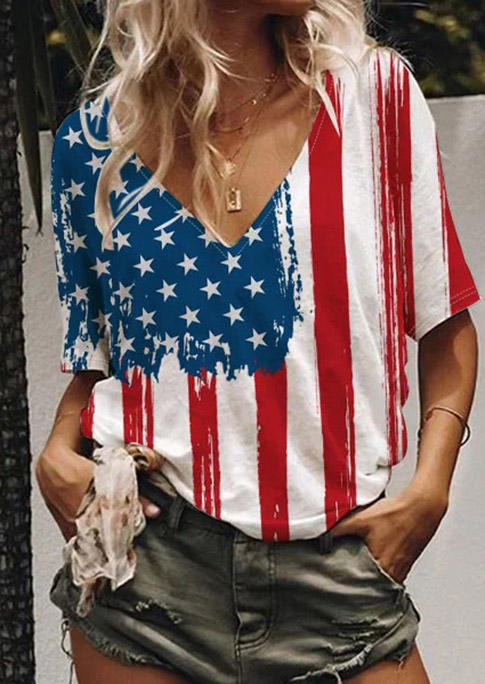 

American Flag Star Striped Blouse, Multicolor, 503935