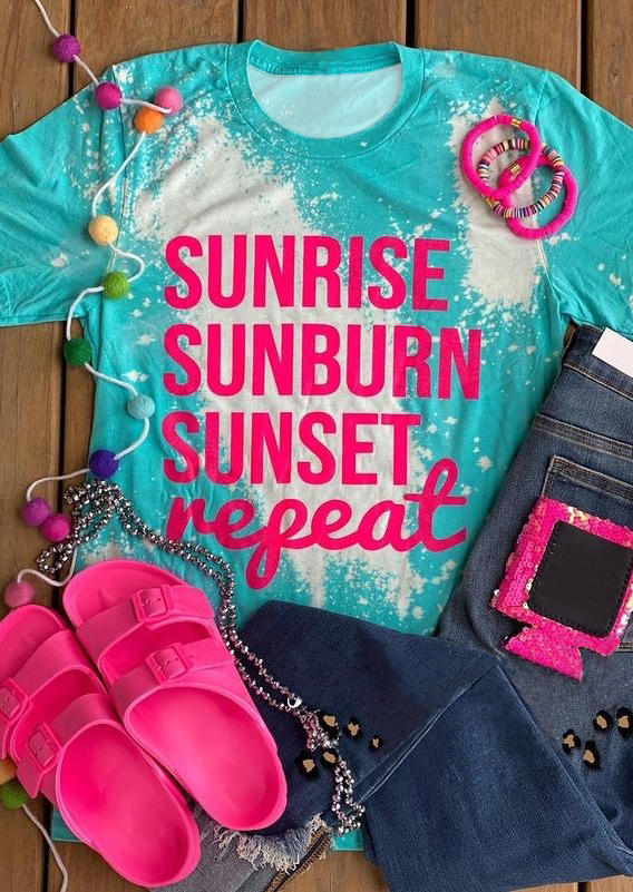

Sunrise Sunburn Sunset Repeat T-Shirt Tee - Cyan, 504138