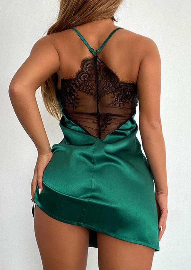 

Lace Splicing Spaghetti Strap Mini Dress - Green, 504152
