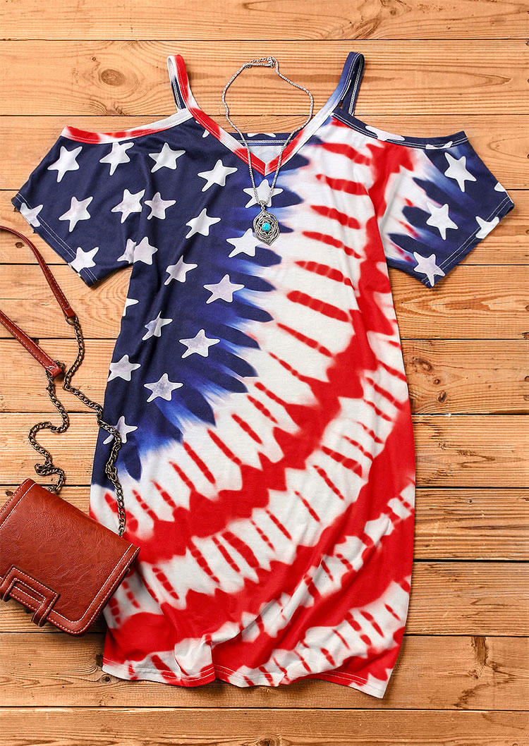 American Flag Star Cold Shoulder Mini Dress