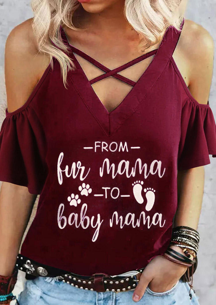 

From Fur Mama To Baby Mama Dog Paw Criss-Cross Blouse - Burgundy, 504260