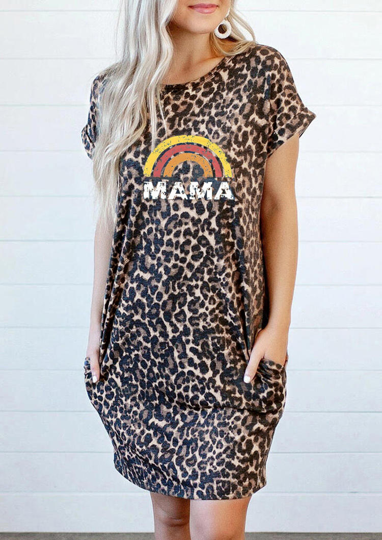 

Leopard Mama Rainbow Pocket Hollow Out Mini Dress, 504314
