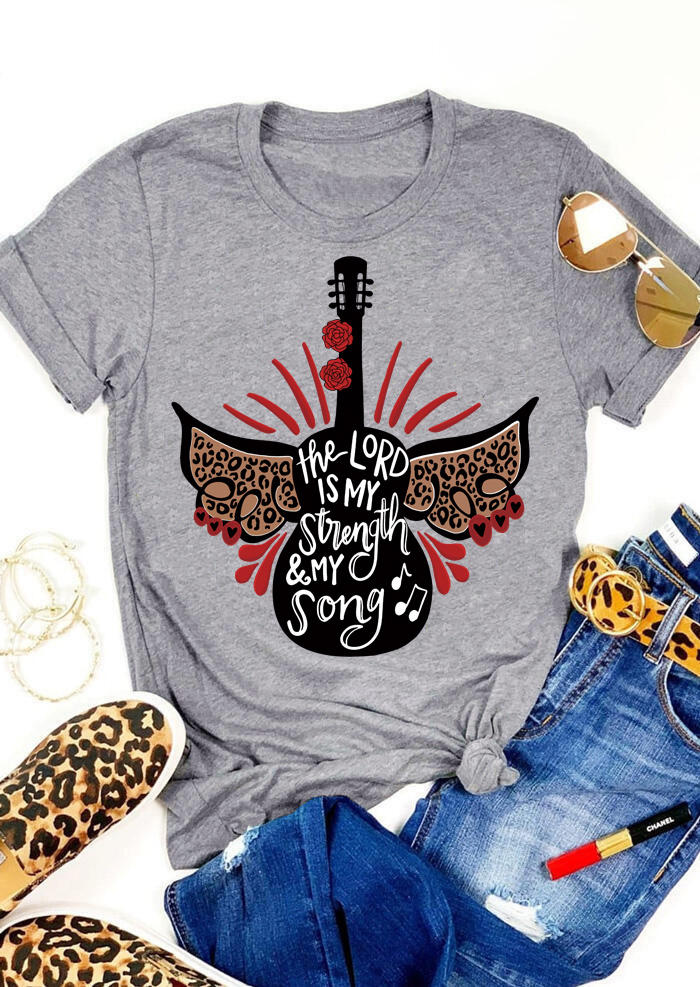 

The Lord Is My Strength And My Song Leopard T-Shirt Tee - Light Grey, 503818