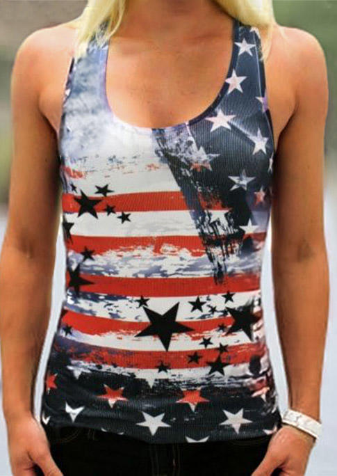 

American Flag Star Striped Racerback Casual Tank, Multicolor, 503875
