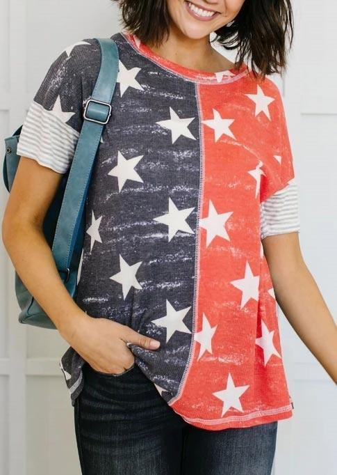 

American Flag Star Striped Blouse, Multicolor, 504062