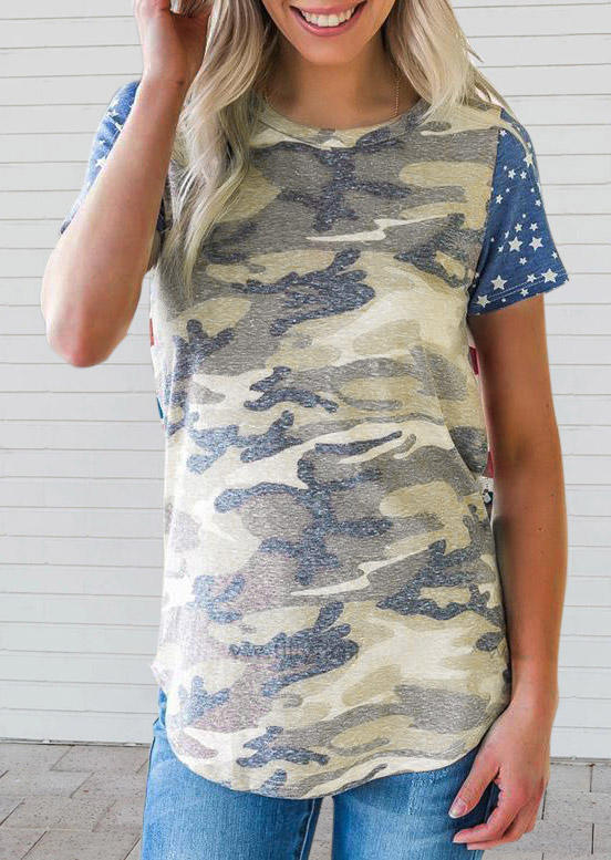 American Flag Star Striped Camouflage Blouse