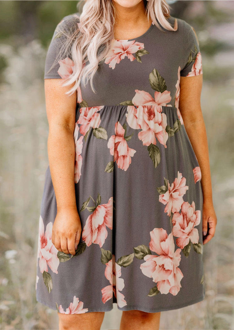 

Plus Size Floral Ruffled Mini Dress - Gray, 504321