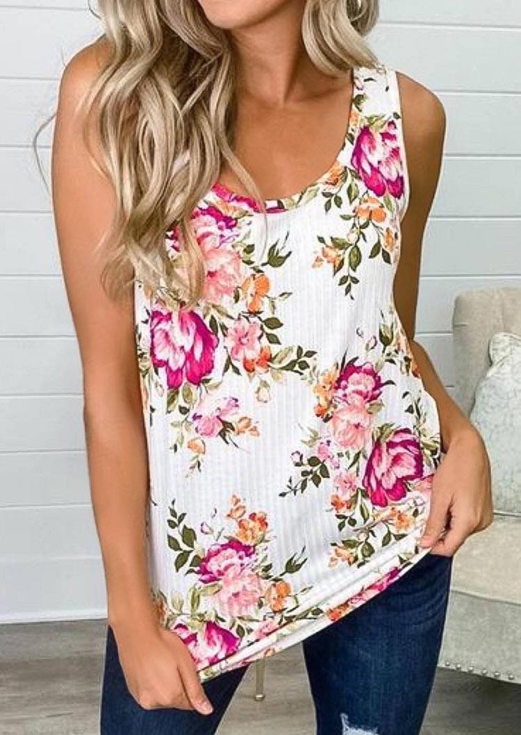 

Floral O-Neck Casual Tank, Multicolor, 504338