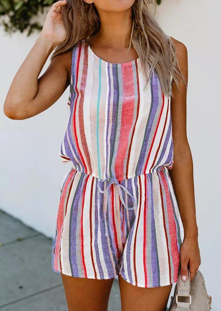 

Colorful Striped O-Neck Sleeveless Romper, Multicolor, 504421