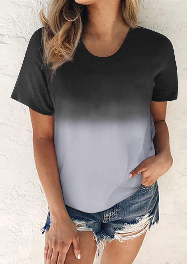 

Gradient O-Neck Casual Blouse - Black, 503712