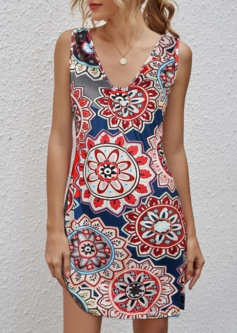 

Mandala Ruffled Sleeveless Mini Dress, Multicolor, 504344