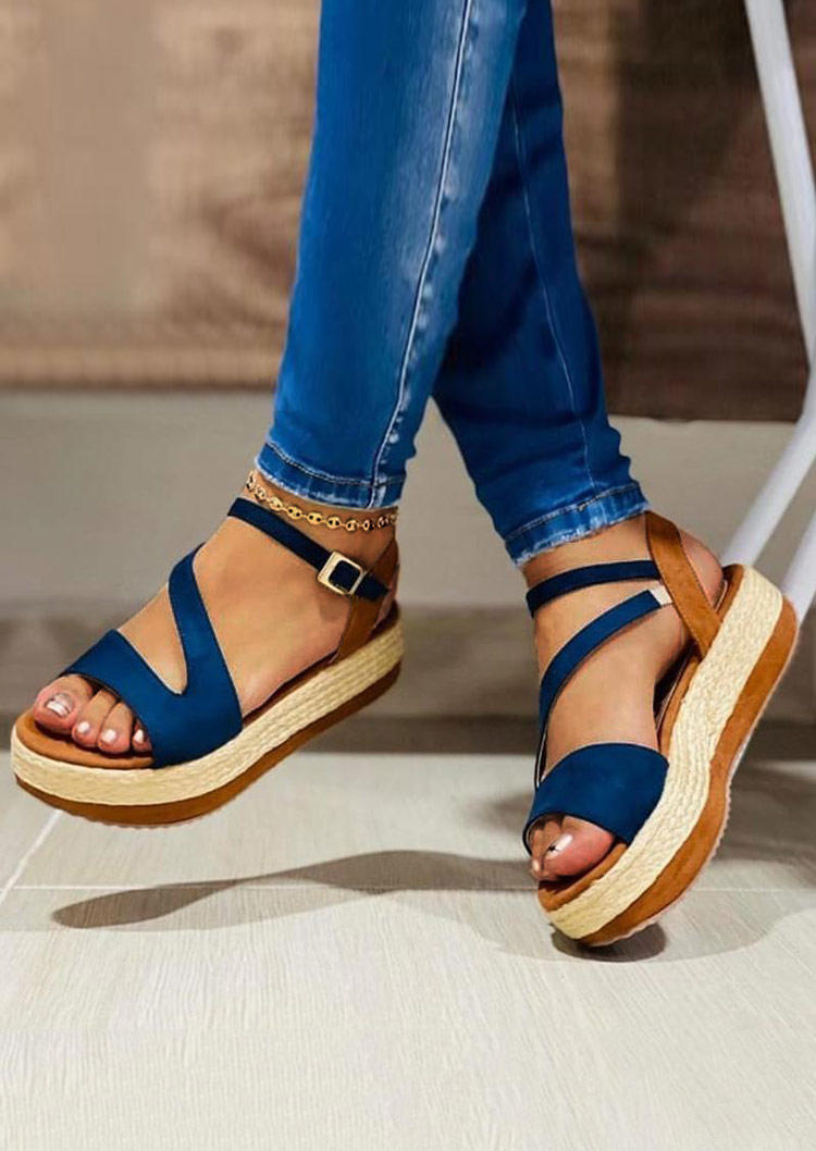 

Women Summer Buckle Strap Platform Sandals - Blue, 504372