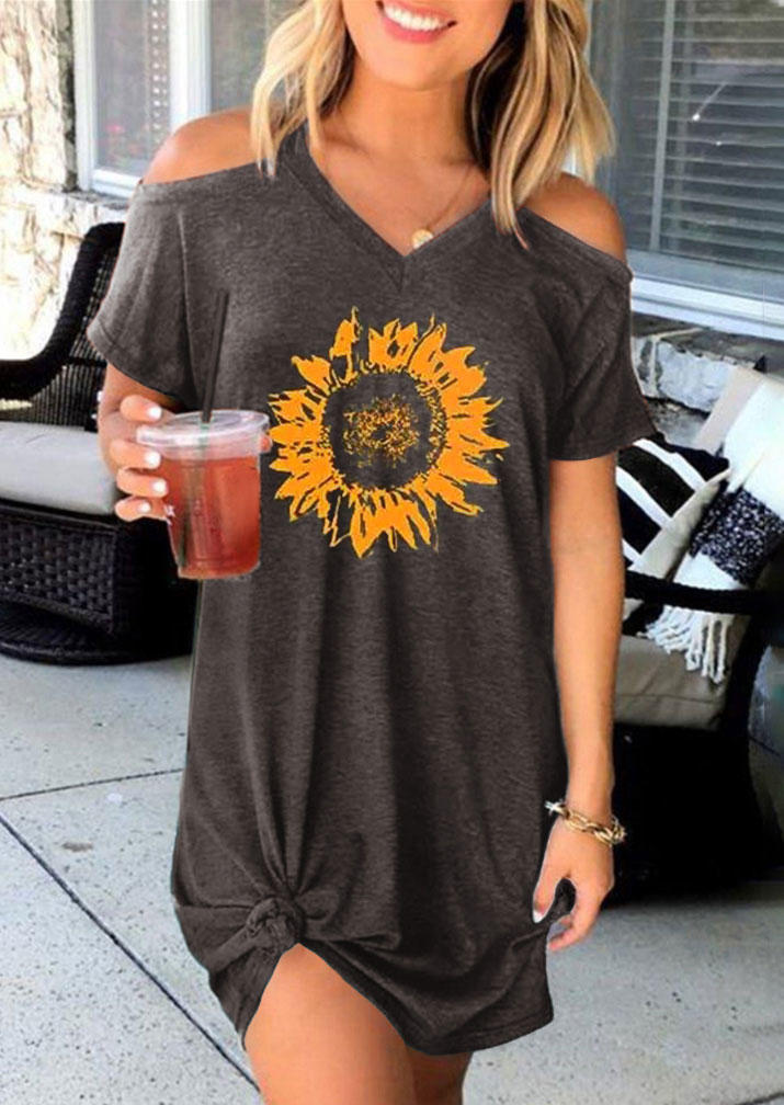 

Sunflower Cold Shoulder V-Neck Mini Dress - Gray, 504379