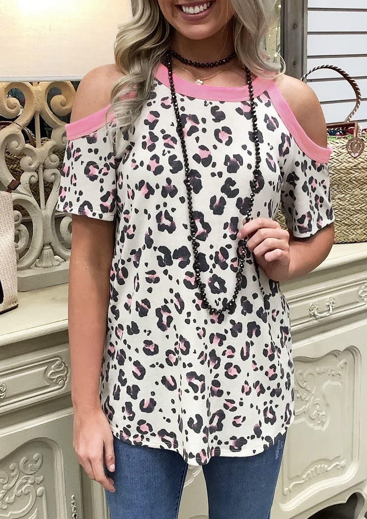 Leopard Cold Shoulder Blouse, Multicolor, 504497