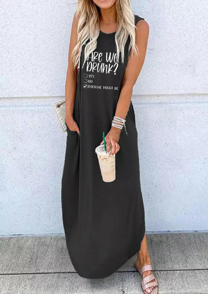 

Are We Drunk Pocket Sleeveless Maxi Dress - Dark Grey, 504504