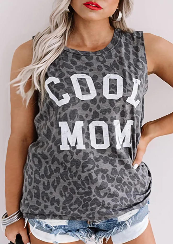

Plus Size Cool Mom Leopard Casual Tank, 504033