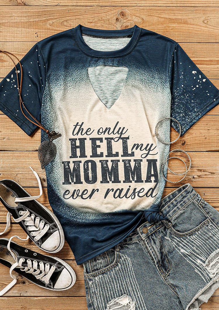 The Only Hell My Momma Bleached T-Shirt Tee - Navy Blue