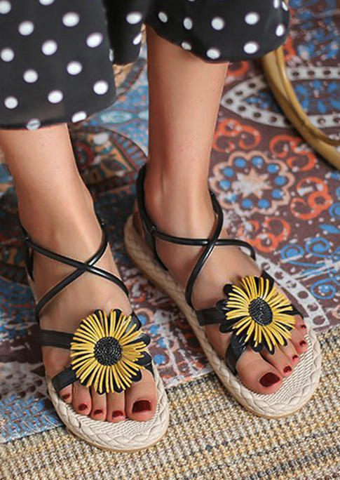 

Sunflower Open Toe Criss-Cross Elastic Band Sandals - Black, 504557