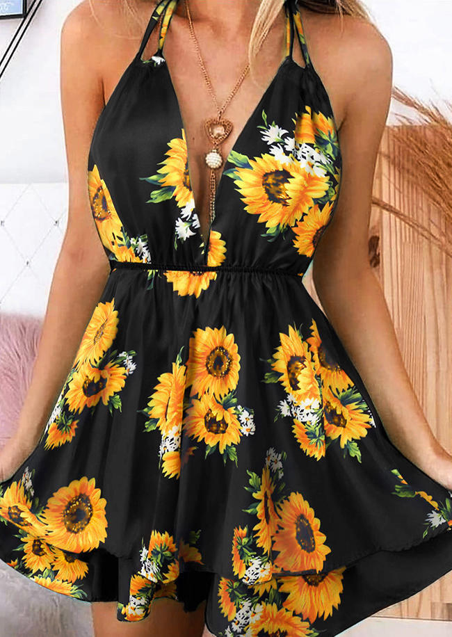 

Sunflower Open Back Ruffled Layered Mini Dress - Black, 503233
