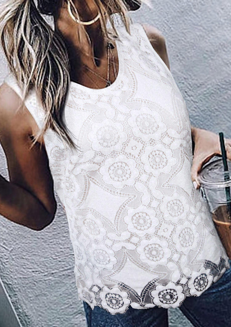 

Lace Sleeveless V-Neck Tank - White, 504331