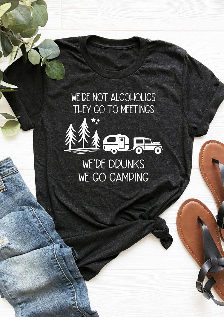 

Alcoholics Meetings Drunks Camping T-Shirt Tee - Dark Grey, 504392