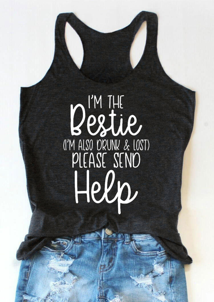 

I'm The Bestie Please Send Help Racerback Tank - Dark Grey, 504625