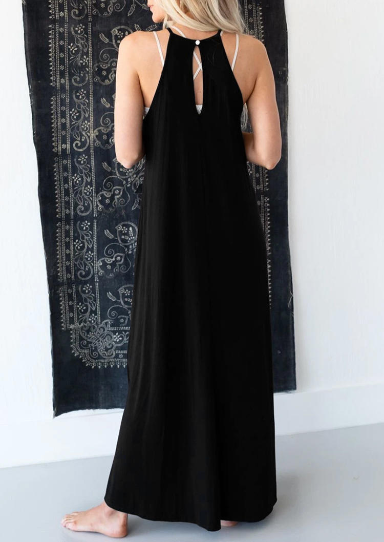Lace Splicing Slit Sleeveless Maxi Dress - Black