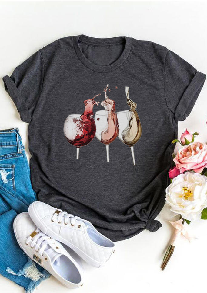 

Wine Glass O-Neck T-Shirt Tee - Dark Grey, 502435