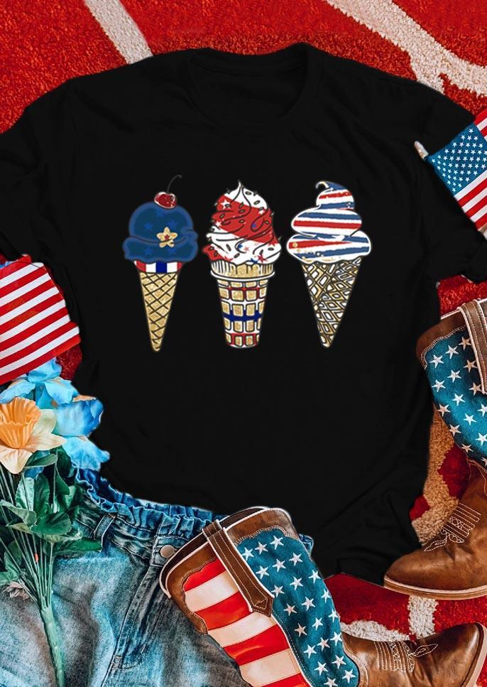 

American Flag Star Striped Ice Cream T-Shirt Tee - Black, 504030