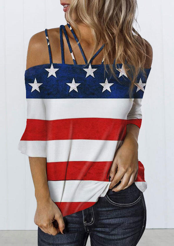 

American Flag Star Striped Off Shoulder Blouse, Multicolor, 504448