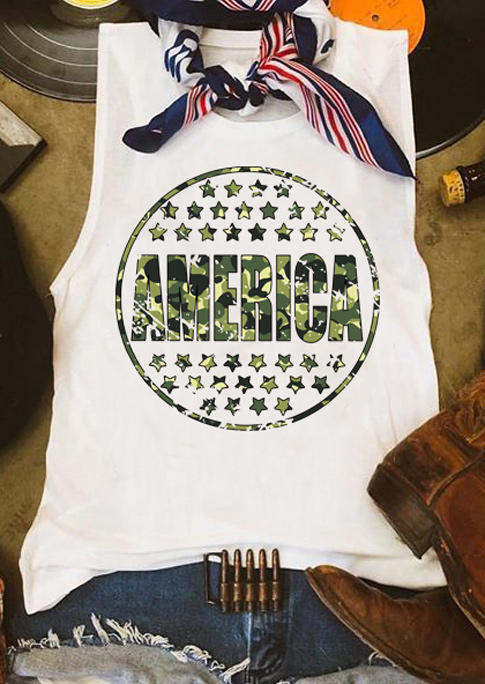 

America Camouflage Star Casual Tank - White, 504552