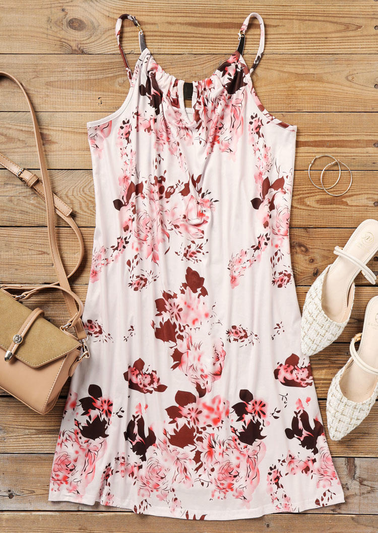 Floral Hollow Out Sleeveless Halter Mini Dress