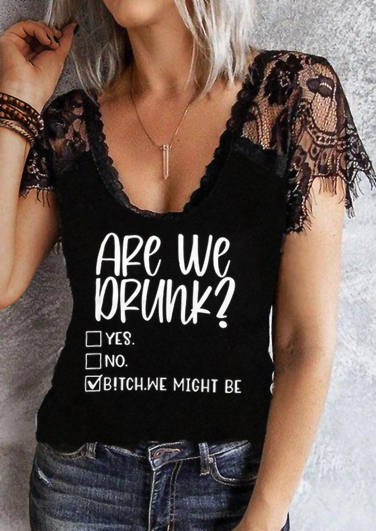 

Are We Drunk Lace Splicing Blouse - Black, 504711