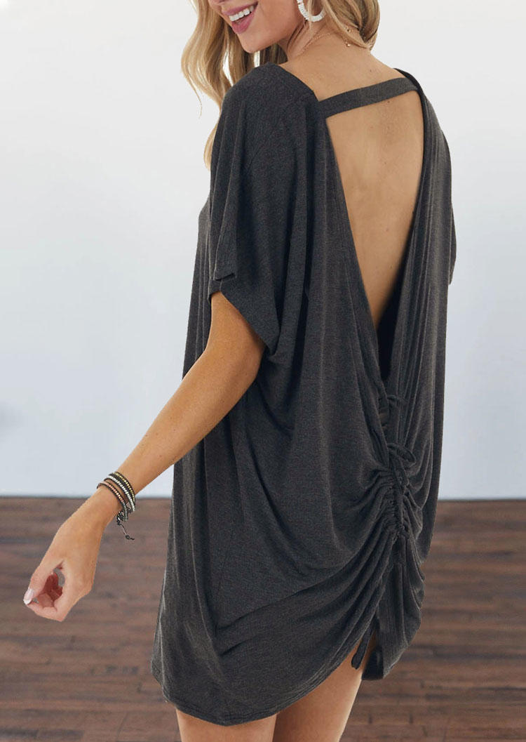 

Hollow Out Open Back Drawstring Mini Dress - Dark Grey, 504735