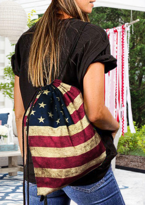 

American Flag Star Striped Drawstring Backpack, Red, 504736