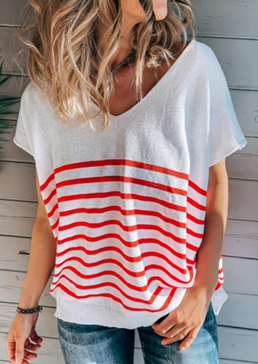 

Striped V-Neck Casual Blouse, Multicolor, 504881