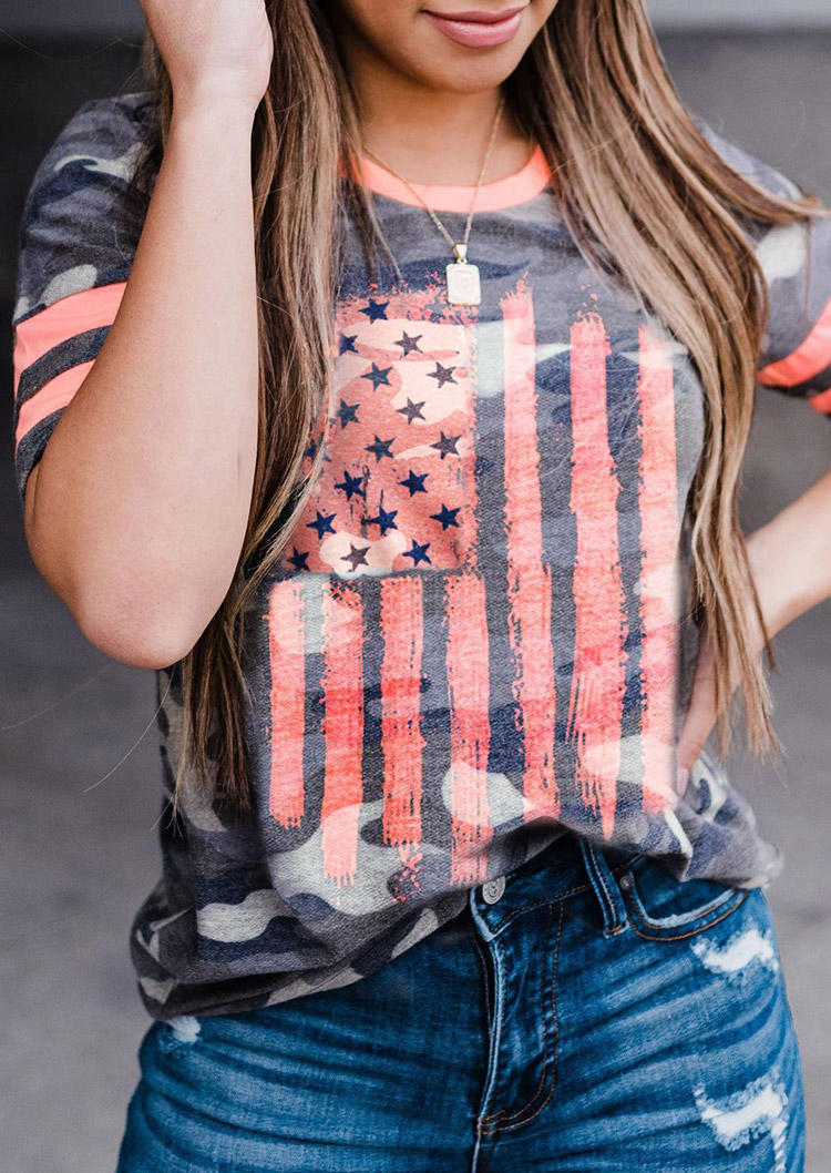 

Camouflage American Flag Star Striped Blouse, 504719