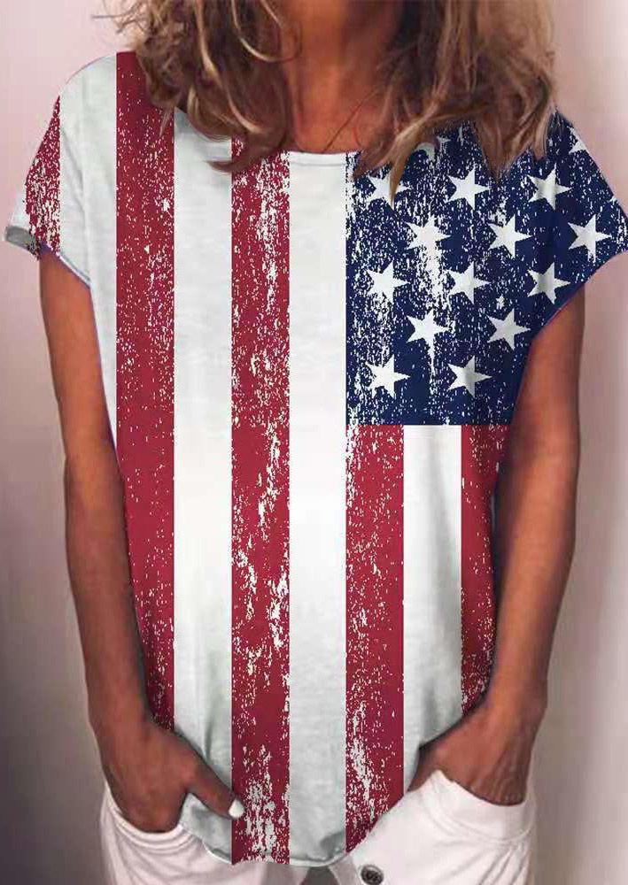 

American Flag Star Striped Casual Blouse, Multicolor, 504800