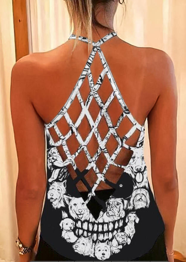 

Skull Dog Hollow Out Camisole - Black, 504803
