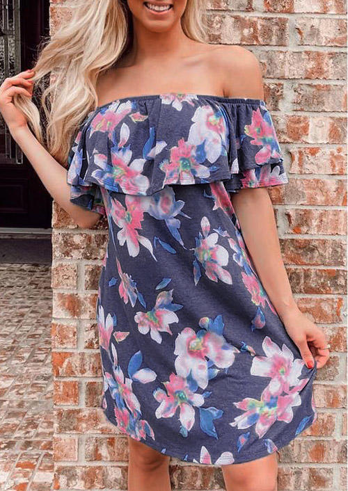 

Floral Ruffled Off Shoulder Mini Dress, Multicolor, 504859