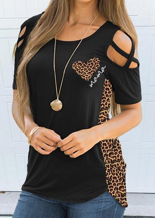 

Leopard Heart Mama Criss-Cross Blouse - Black, 504862