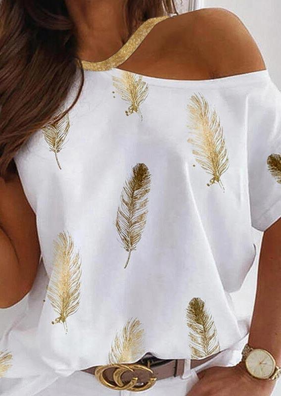 

Feather One Sided Cold Shoulder Blouse - White, 504897