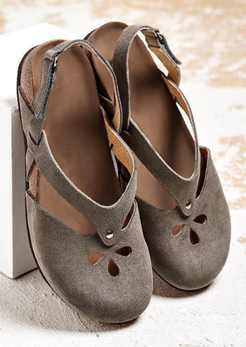 

Floral Hollow Out Buckle Sandals - Gray, 504913