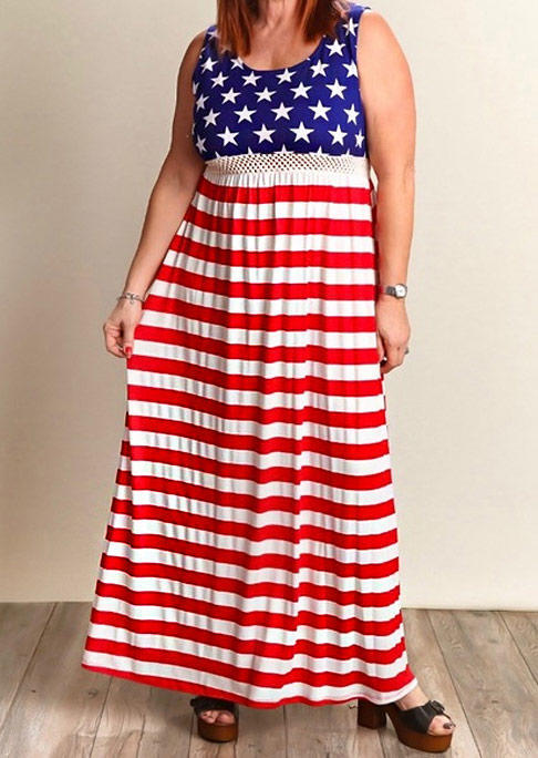 

Plus Size American Flag Star Striped Sleeveless Maxi Dress, Multicolor, 504918