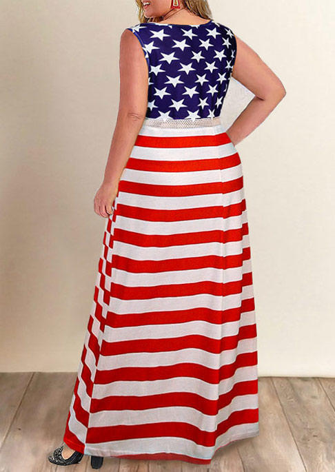 Plus Size American Flag Star Striped Sleeveless Maxi Dress