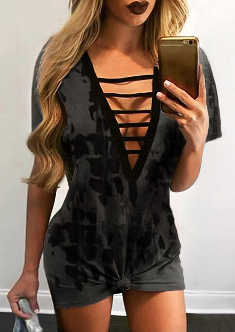 

Tie Dye Keyhole Neck Mini Dress - Dark Grey, 504949
