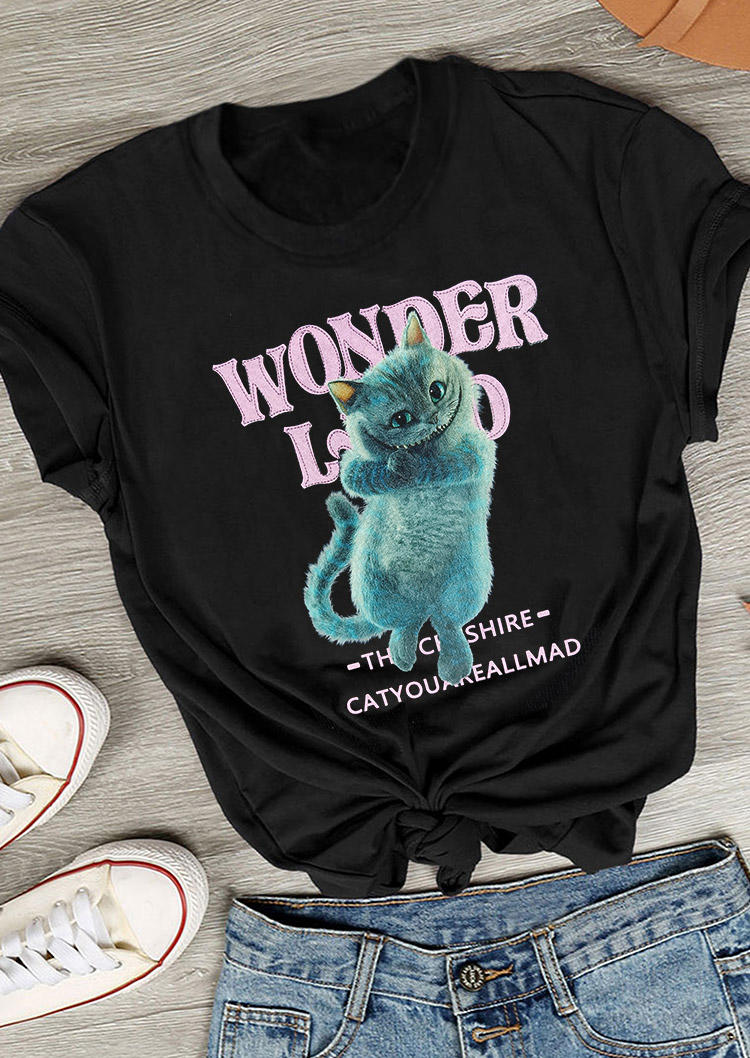 

Wonderland The Cheshire Cat You Are All Mad T-Shirt Tee - Black, 505043