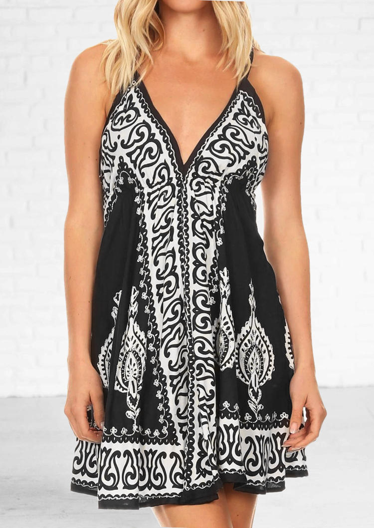 

Vintage Smocked Waist Spaghetti Strap V-Neck Mini Dress - Black, 505057